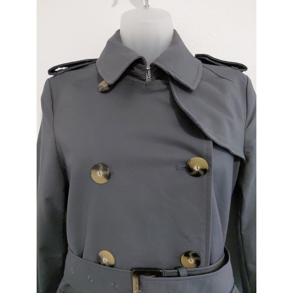 NEW MANGO MNG $159 GRAY LONG DOUBLE BREASTED TRENCH COAT Size XS Belted Luxury - Picture 4 of 16